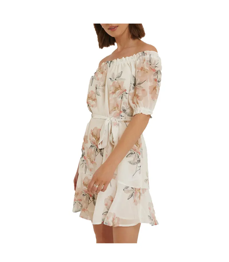 Off Shoulder Tie Dress - White